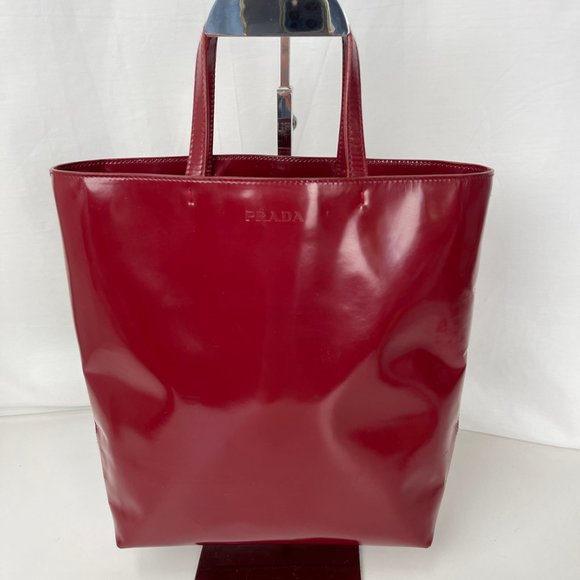 Prada Handbags - Prada Bordeaux Small Patent Leather Tote